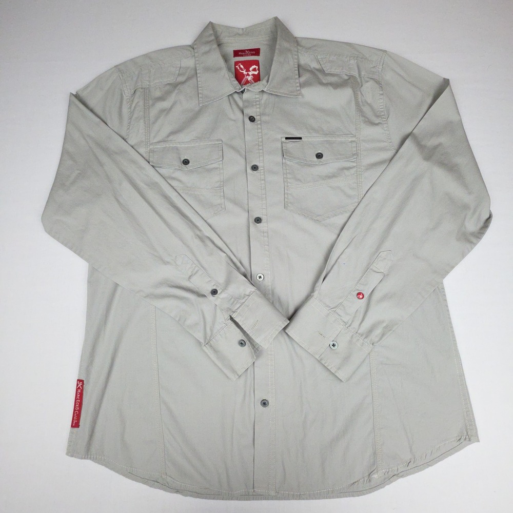 Marc Ecko Cut & Sew Utility Button Up Shirt Mens XL Gray Long Sleeve Cotton